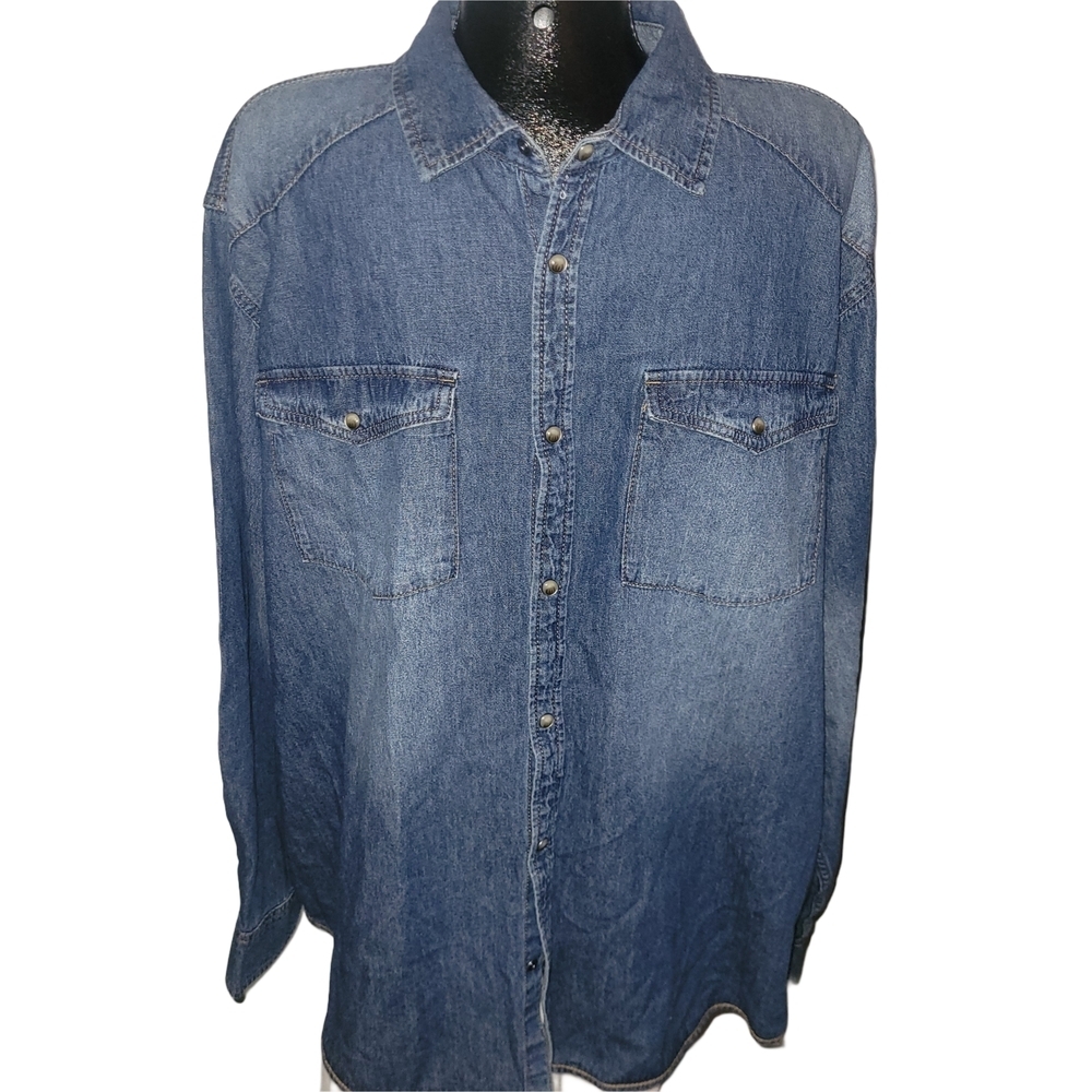 Mountain Ridge Classic Blue Denim Snap Button Up Shirt Size 3XL